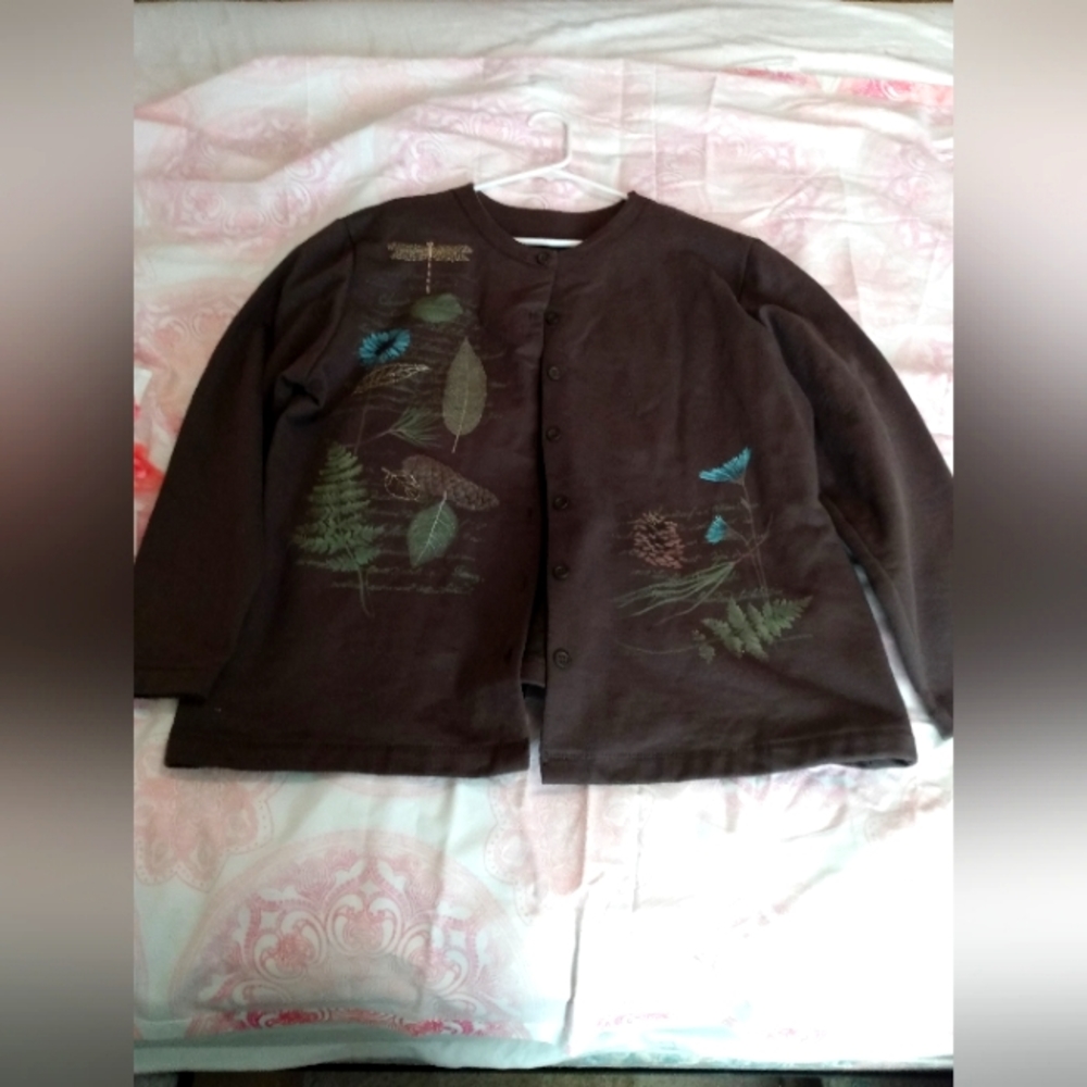 Women's Brown cardigan with floral detailing